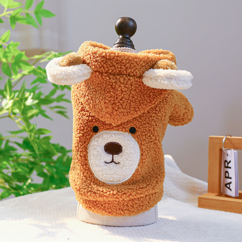 Pet Comfortable Lambswool Round Bear Hoodie - Cocoa Paws Collective