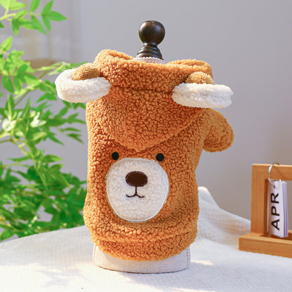 Pet Comfortable Lambswool Round Bear Hoodie - Cocoa Paws Collective