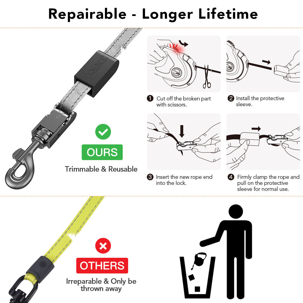 Retractable Reflective Dog Walking Tractor Leash - Cocoa Paws Collective