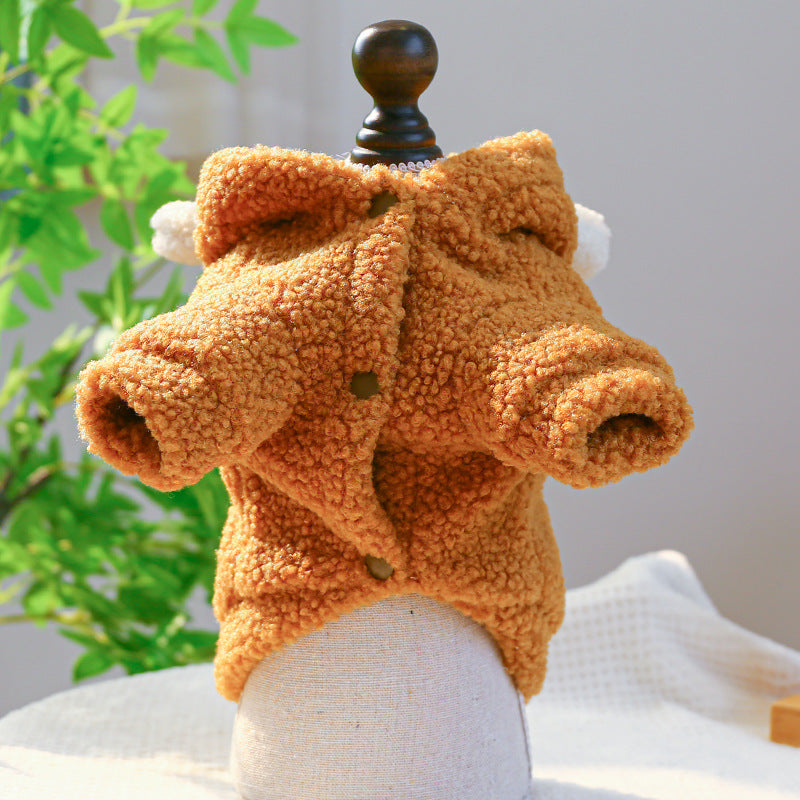 Pet Comfortable Lambswool Round Bear Hoodie - Cocoa Paws Collective
