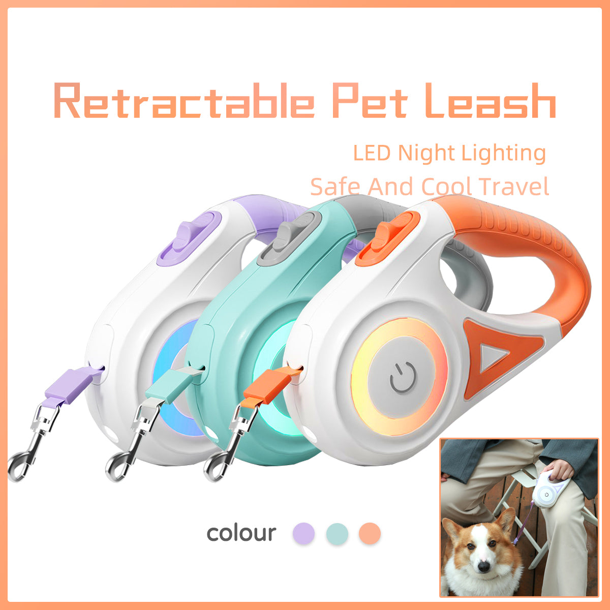 Retractable Automatic Spotlight Pet Dog Leash - Cocoa Paws Collective