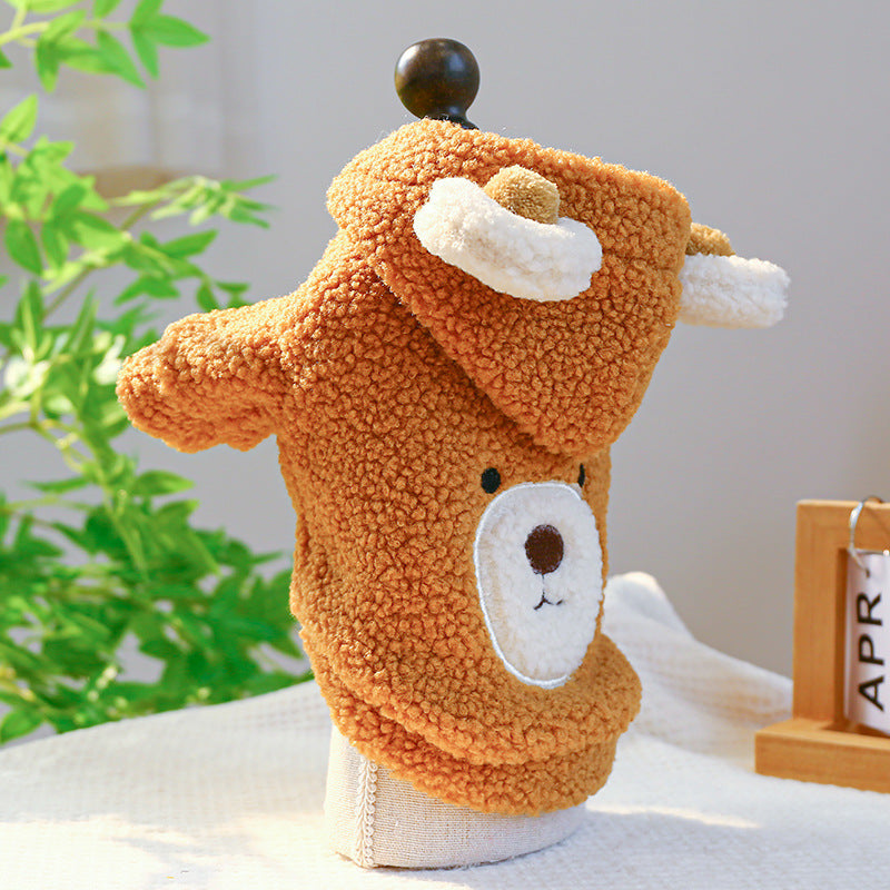 Pet Comfortable Lambswool Round Bear Hoodie - Cocoa Paws Collective
